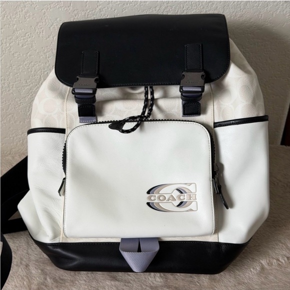 COACH Track Colorblock large backpack with signature canvas Black/Gray main image 10